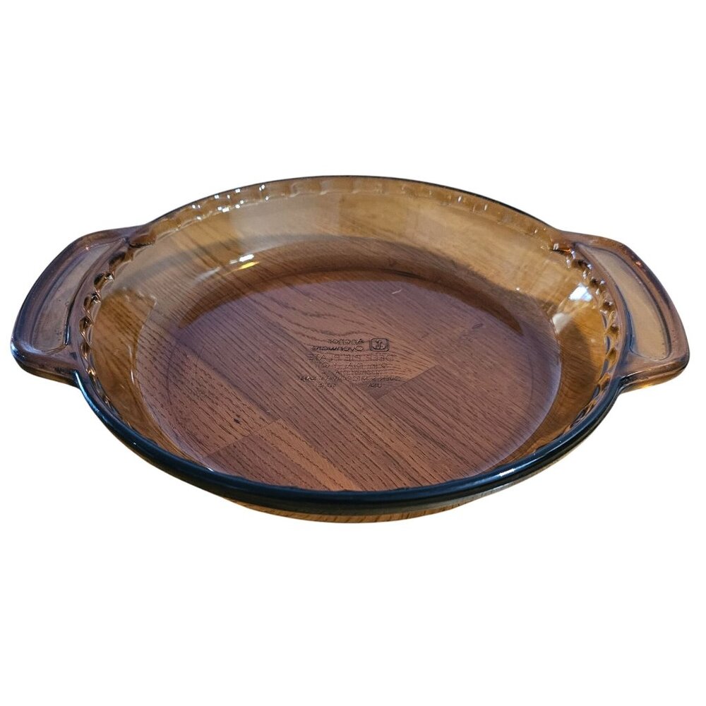 Anchor Hocking Presence Amber Pie Plate 9" deep dish brown 1qt scalloped edges